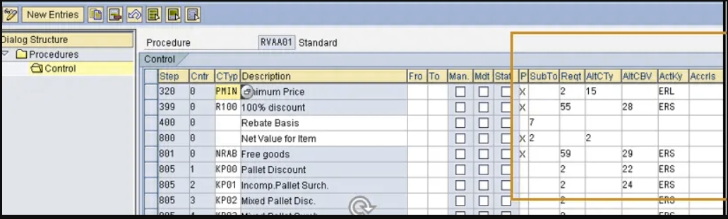 Alternative calculation type, subtotal, alternative condition base value
