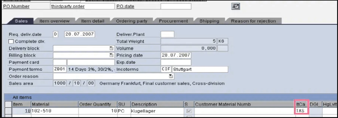 Third Party Sales Order creation