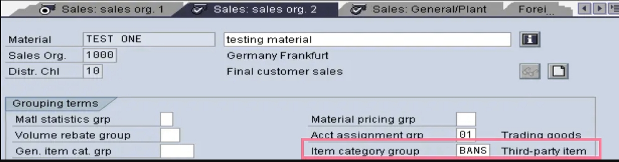 Third-Party Sales Material Master -Sales Org 2 view